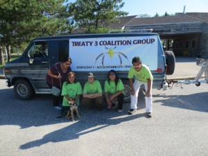 Members of the Treaty 3 Grassroots Citizens Coalition and off-reserve members of the Ojibway Nation of the Saugeen marching for accountability and justice.