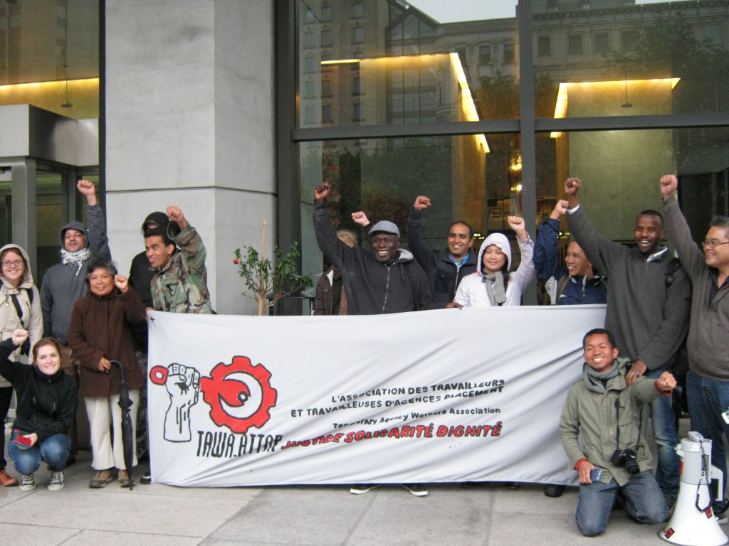 Workers protesting outside the Ministry of Labour in Quebec (M.Cooke